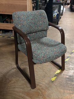 Wooden Office Chair with Floral Green Cushions