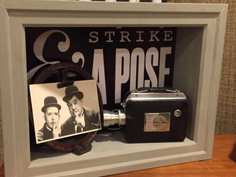 Laurel and Hardy Diorama/ vintage camera, reel and postcard!
