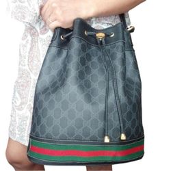 Authentic Vintage Gucci GG Monogram Supreme Sherry Web Ophidia Bucket Shoulder Bag

