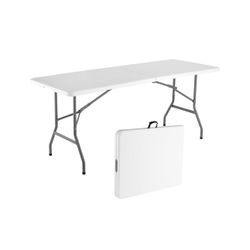 6 FT Portable HDPE Folding Table with Handle, 330lbs Capacity, Heavy Duty Plastic Foldable Dining Table, Ideal for Indoor Outdoor Use, Camping, Weddin