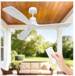 Obabala Ceiling Fan Without Lights,Outdoor Ceiling Fan with Remote, 6-Speed Adjustable Reversible DC Motor for Patio & Living Room (White, 52 in) 2283