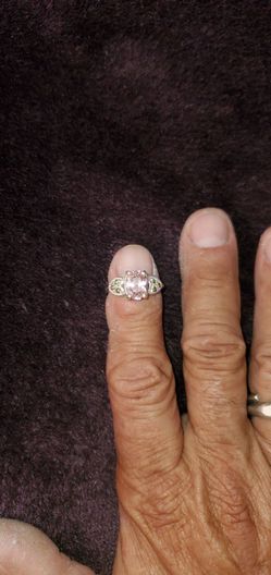 Silver 925 Early 30'S Art Deco Pink Oval Cut Ring Size 6