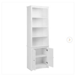 80 in. White Wood 6-shelf Standard Bookcase with Doors