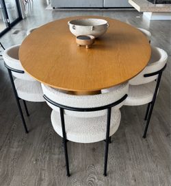 SIX DINING CHAIRS CB2 Authentic White Boucle