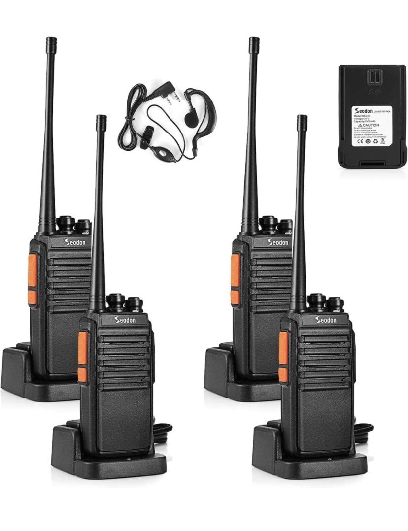 Seodon Walkie Talkies for Adults Long Range with One Extra Battery for Each Radio Rechargeable Walkie Talkie Two Way Radios with Earpiece/Headsets(4 P