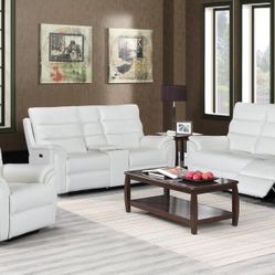 3PC White Power Recliner Living Room Set 