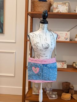 Denim and Pink Gingham Crossbody Bag