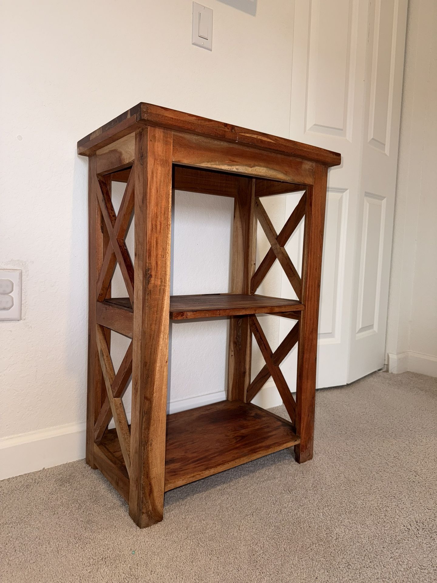 Brown Wood Accent Table Solid Wood X-Frame Farmhouse End Table