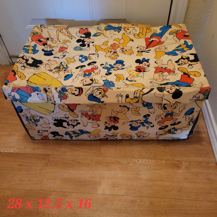 Large Vintage Walt Disney Productions Cardboard Box & Lid with Litho Characters