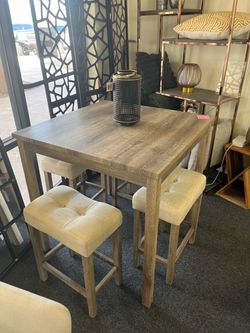 Bar Height Table with 4 Upholstered Stools