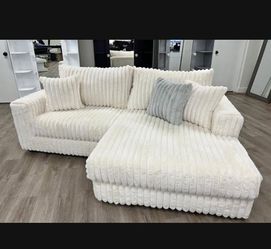 Sectional Sofa Beige Cream Corduroy NEW  Finance Available 