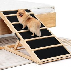 Adjustable Dog Ramp, Yoassi Foldable Dog Ramp for Bed, Couch, Car with Portable Handle, 12-23 inches 4 Levels Adjustable Heigh, 17" Non-Slip Surface f