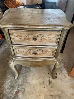 2 Drawer Vintage Hand Painted Accent Table - Olive