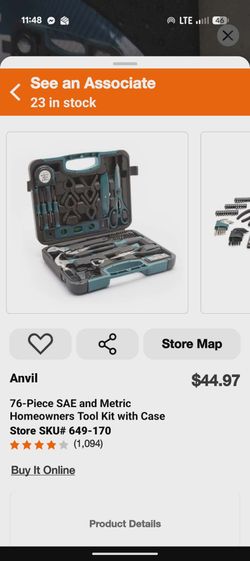 Anvil 76-Piece SAE & Metric Homeowners Tool Kit with Case – New