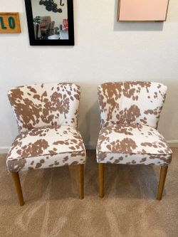 Set of 2 Modern Cowhide Print Accent Chairs | Mid-Century Style