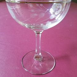 Mid- Century Etched Japanese Crystal Cocktail Glasses / 12 Qty. Champagne Glasses