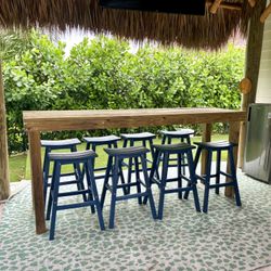 Built Pub Table And 8 All Weather Stools 