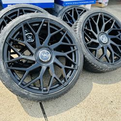 24” All Black Rims Tires Floating Caps