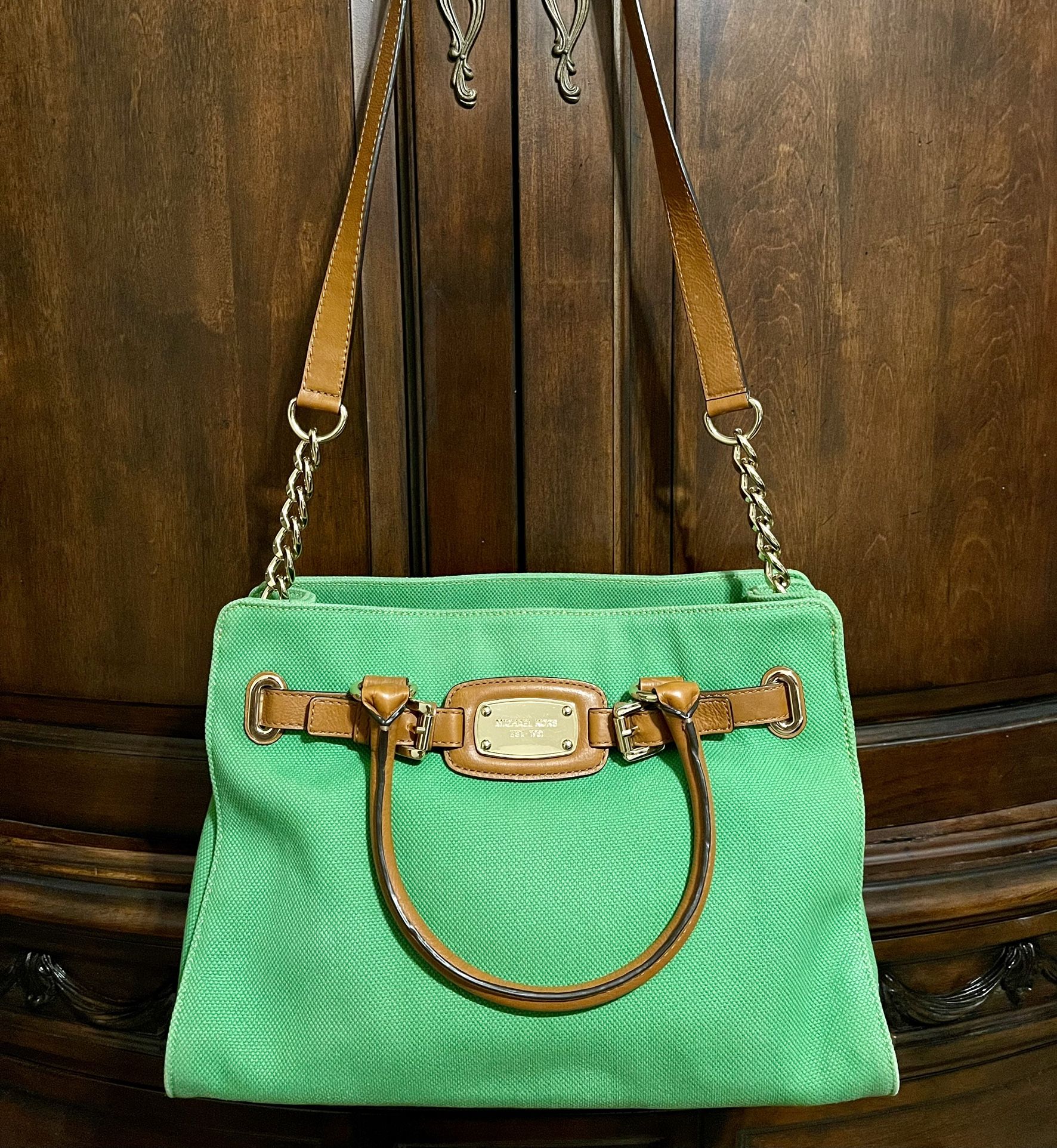 Michael Kors Hamilton Handbag Green Canvas / Purse / Tote / Shoulder Bag / Satchel / Handbag