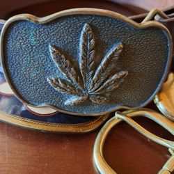 Real Leather Belt And Buckles From 1970s