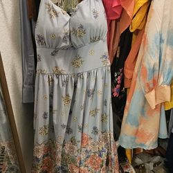 Floral Halter Dress In Blue And Orange