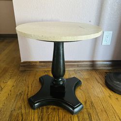 Accent Table Wood/travertine With Wood Base