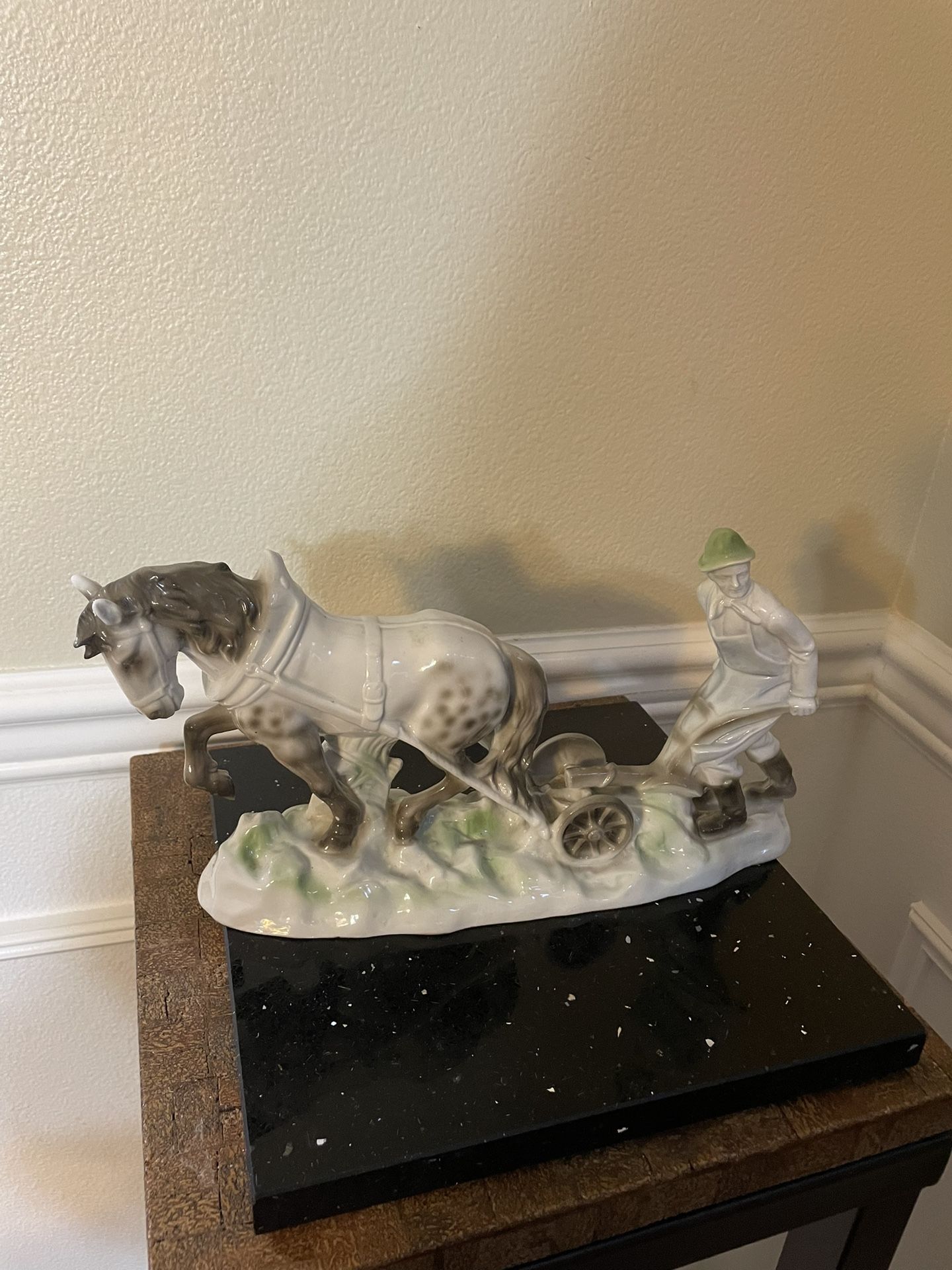 Vintage German Porcelain Statue Farmer and Horse Figurine 12”