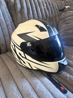 Full-Face Motorcycle Helmet White Black Graphic