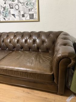 Pottery Barn Leather Couch 90" — Real Leather, Pickup Only