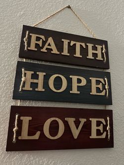 Faith Hope Love Wooden Wall Sign