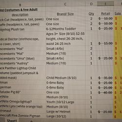 Child Costumes Various Halloween & Few Adult