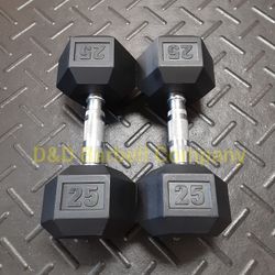 25lb Rubber Hex Dumbbells Weights