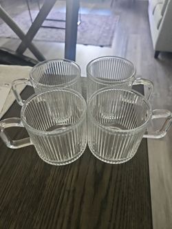 Set of 4 Ribbed Glass Mugs