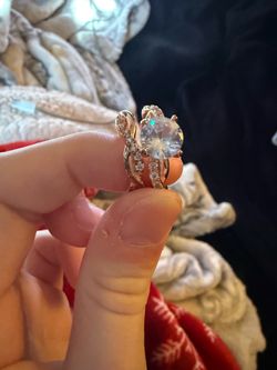 Gold-Tone CZ Solitaire Ring with Accent Stones