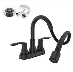 Phiestina
2 Handles 4 Inch Centerset Bathroom Sink Faucet Swivel Spout Matte Black-Complete Set with Pull-Out Sprayer