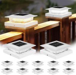 Solar Post Cap Lights 12 Pack White Waterproof Outdoor Fence Deck Lights