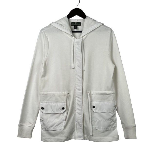 Lauren Ralph Lauren Active Hoodie Womens SMALL Spa Yoga White Full Zip Snap