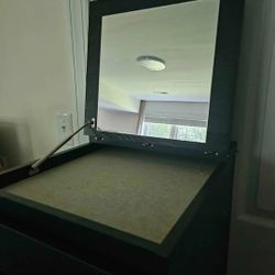 Ikea Malm Tall Dresser w/ Jewelry Box & Mirror Top. Used with some minor damage due to mounting on the wall.