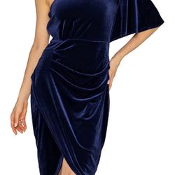 SUBIKI Women's Sexy One Shoulder Cocktail Dresses Ruched Wrap Velvet Asymmetric Party Bodycon Midi Dress