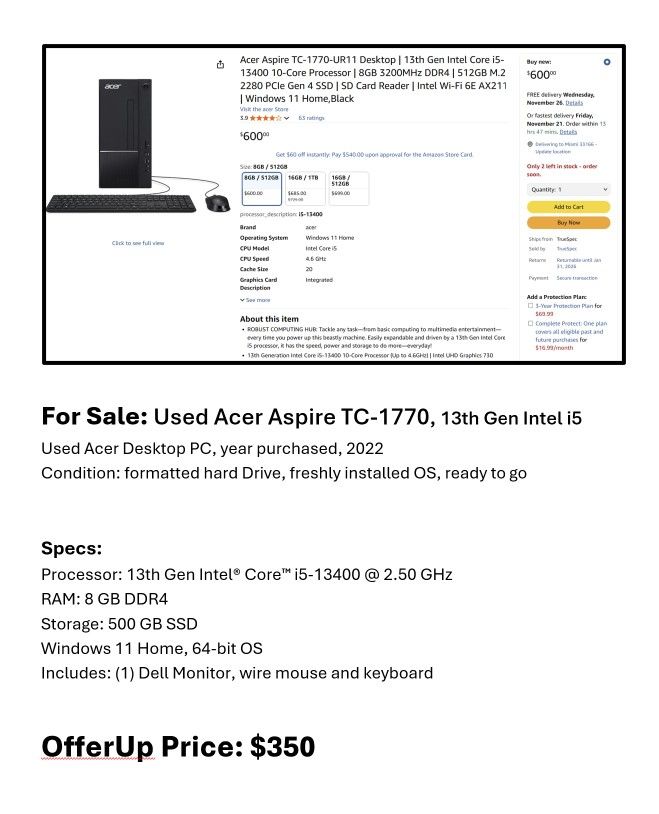 Used Desktop Computer & Monitor