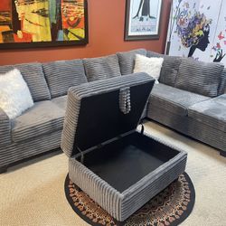 Cozy Corduroy Sectional – now with a FREE Storage Ottoman! 
