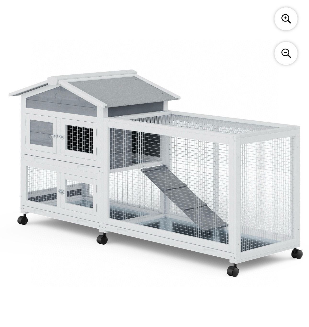 Magshion 63.5" Rabbit Hutch with Wheel, Safe & Cozy Wooden Chicken Coop for Small Animal with 3 Slide-Out Trays, Gray