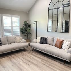 Mid-Century Modern Sofa & Loveseat – Mist Grey