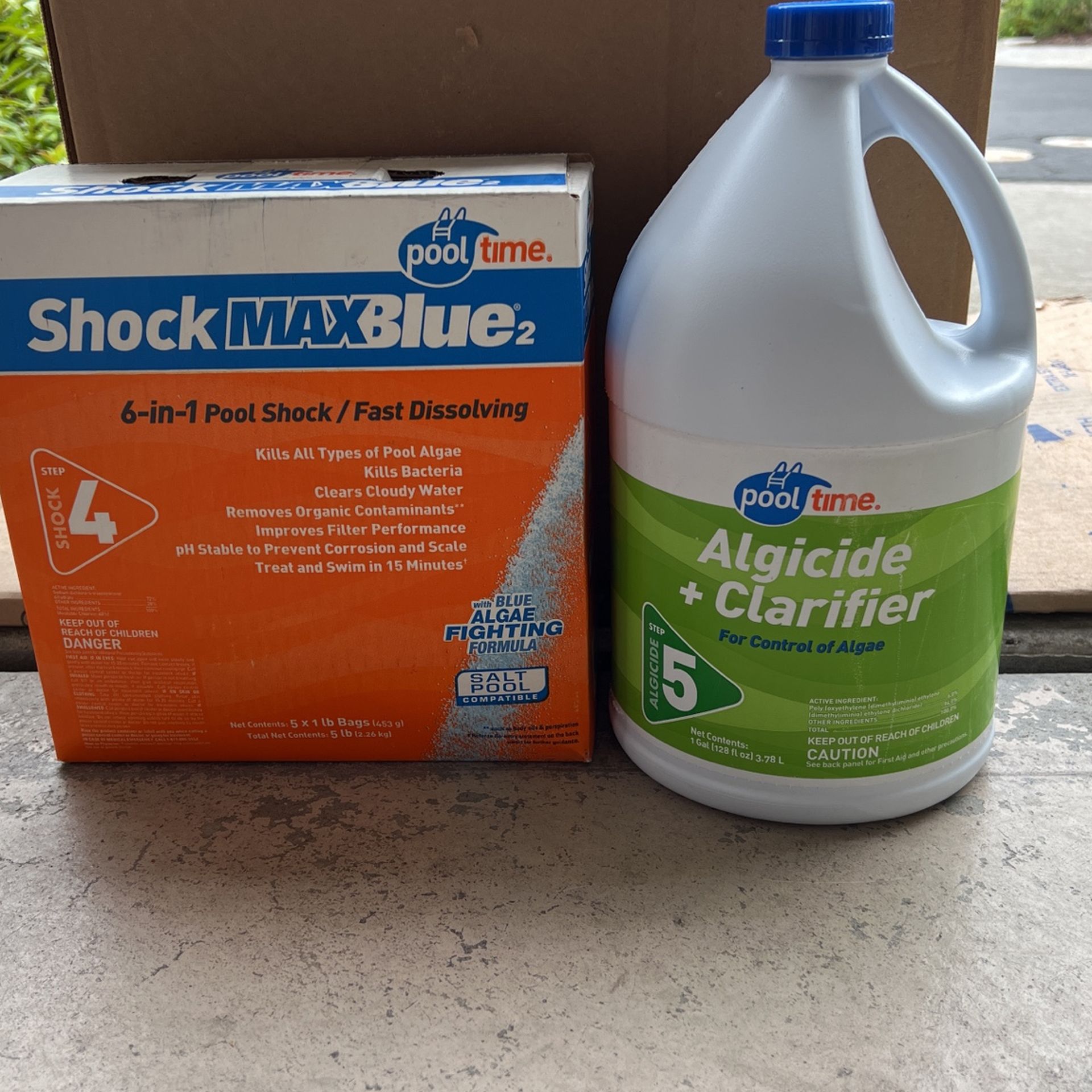 Pool Time Algicide & Clarifier, Pool Time Shock MaxBlue2