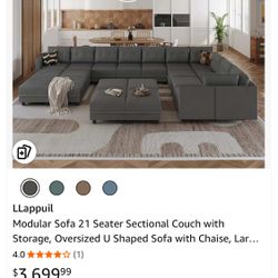 21 Seat Couch Dark Grey Material  Like New 