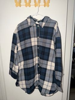 h&m blue flannel jacket size L