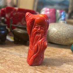Antique Red Coral Sculpture Of Longevity God 