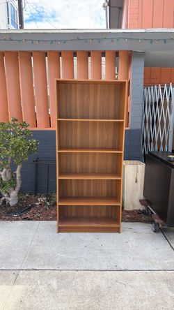 Tall Wood Grain Bookcase 5 Shelves