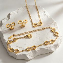 Gold Infinity Jewelry Set – Necklace, Bracelet, Earrings