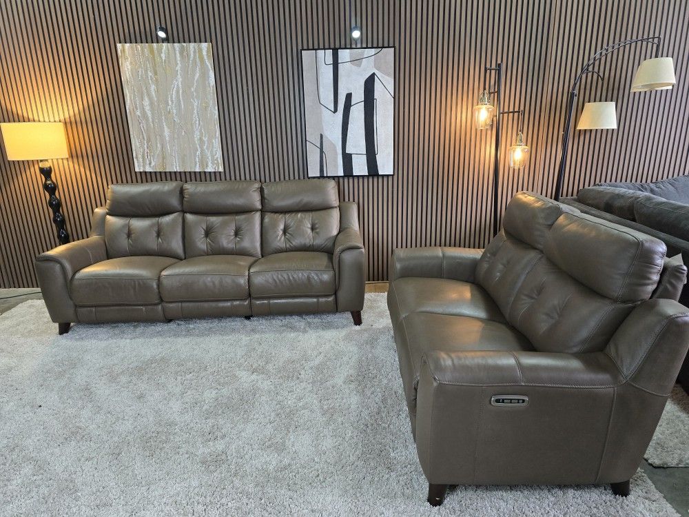 Malibu 2-piece Leather Power Reclining Set with Power Headrests – Sofa and Loveseat